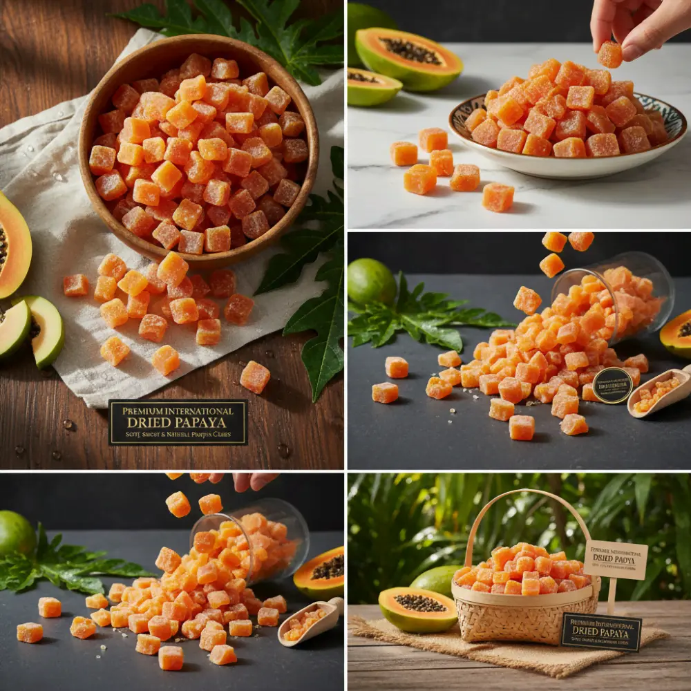 Natural Dried Papaya Cubes - Rich Orange Color & Soft Texture